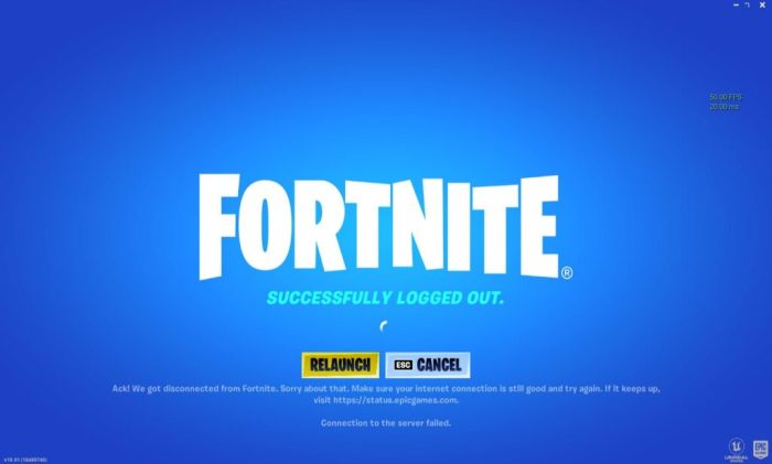 Fortnite logged out screen