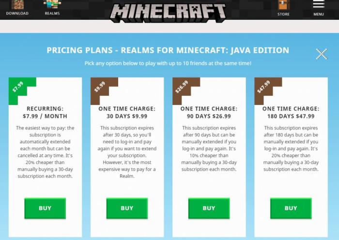 Can't buy minecraft realm