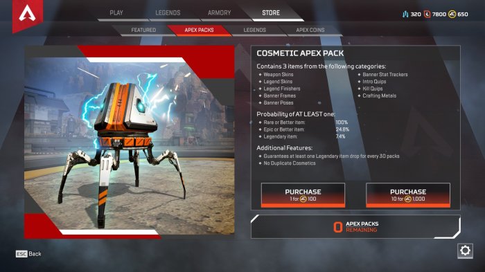 How much is 500 apex packs