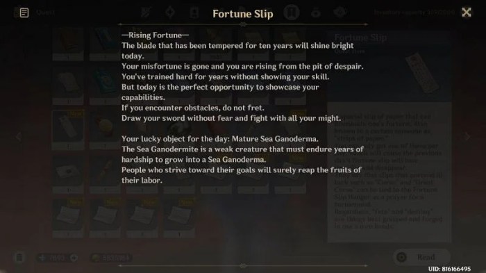 Fortune slip quest genshin