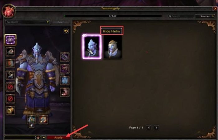 How to hide helmet in wow