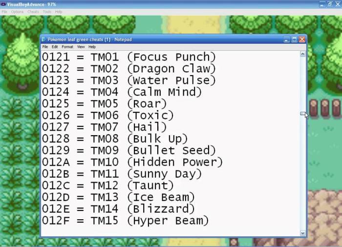 Pokemon green leaf cheats