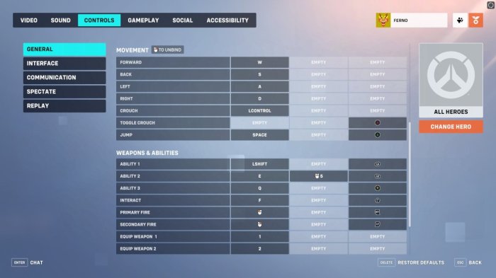 Overwatch controls on pc